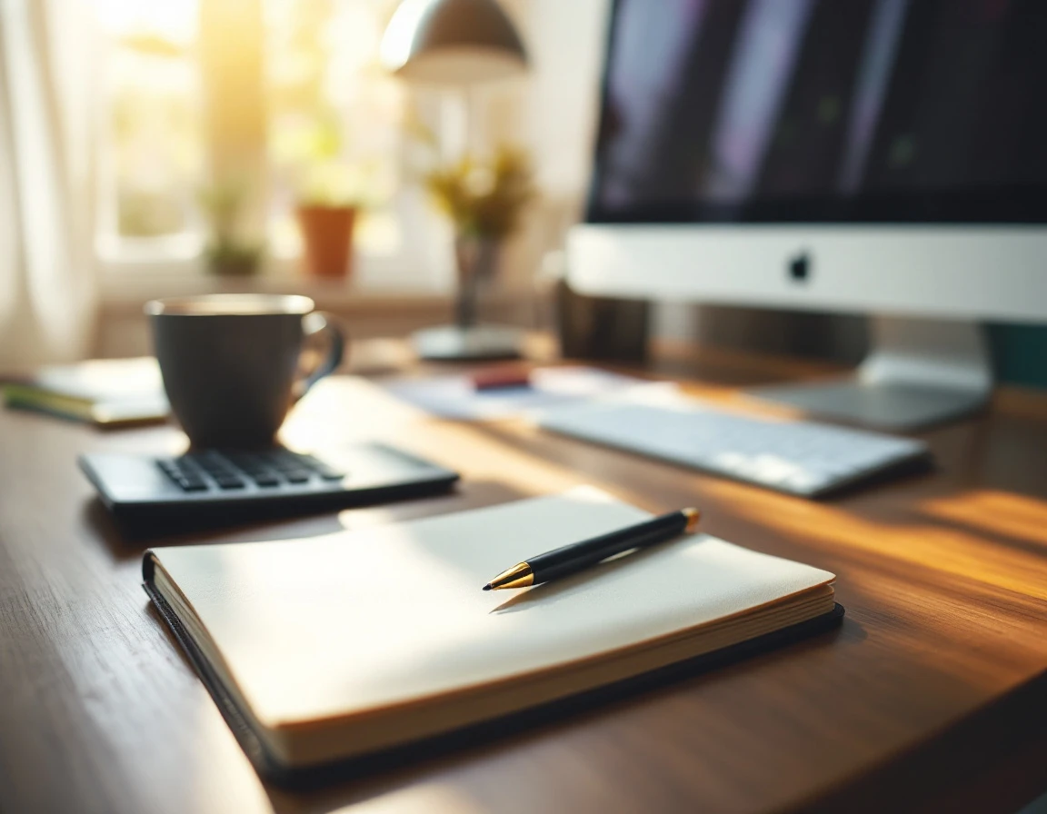 Business desk with calculator and notebook during tax filing decision period