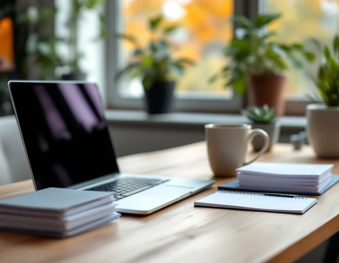 Clean HR desk workspace with closed laptop and organized folders during Q4 planning season