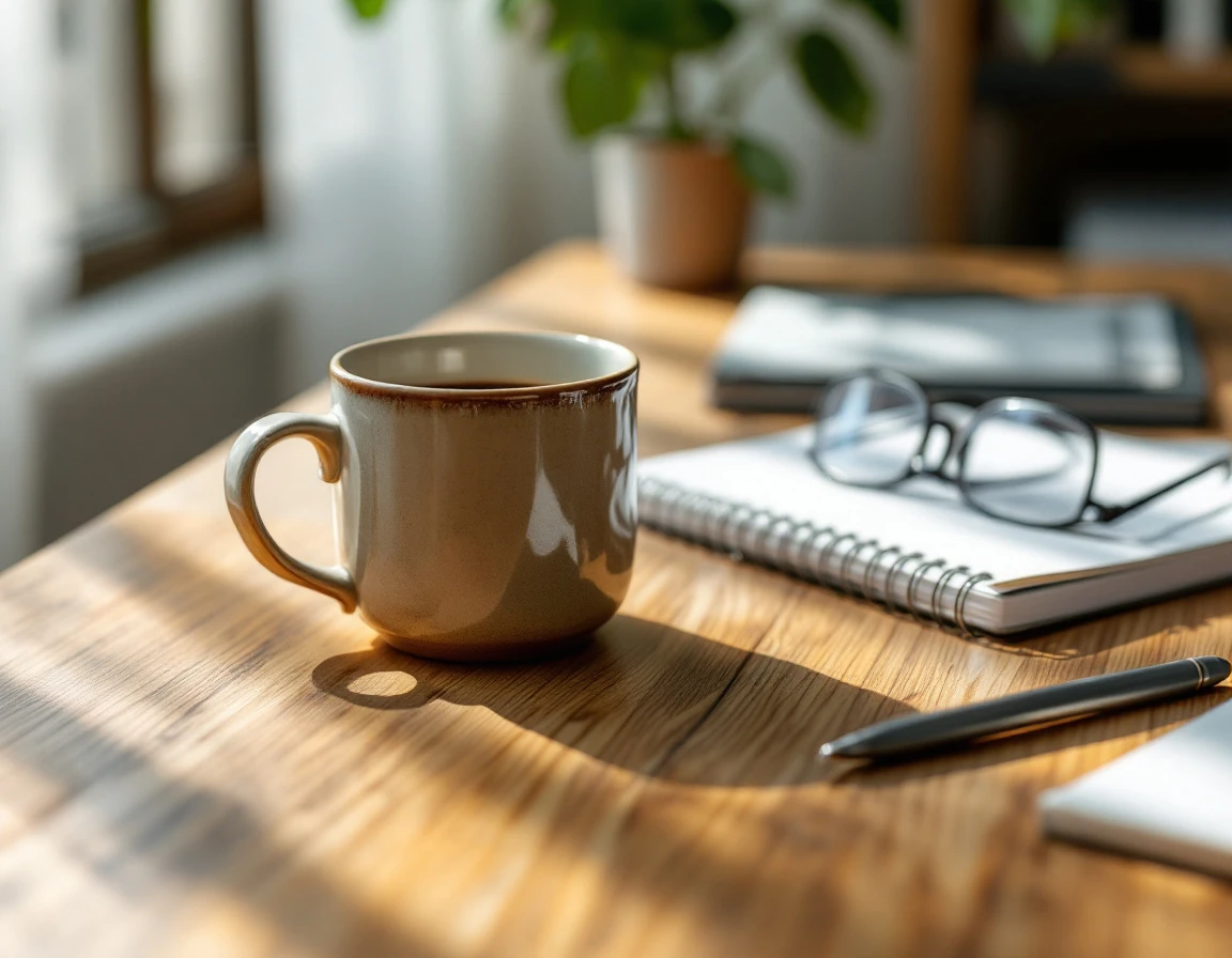 Home office desk with coffee and notebook suggesting small business retirement plan administration