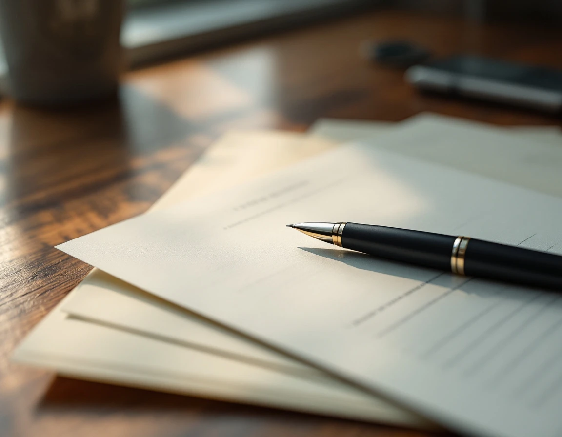 Blank employment forms and pen on desk ready for new hire onboarding paperwork