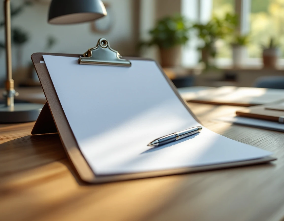 Clean desk with blank employment forms and pen ready for seasonal staff onboarding in late summer