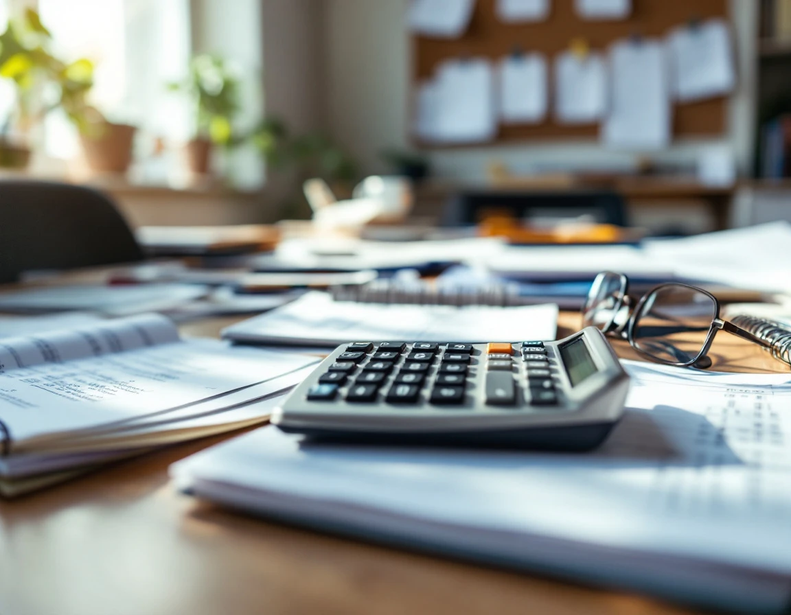 Calculator and notebooks on desk showing small business payroll tax planning workspace in California