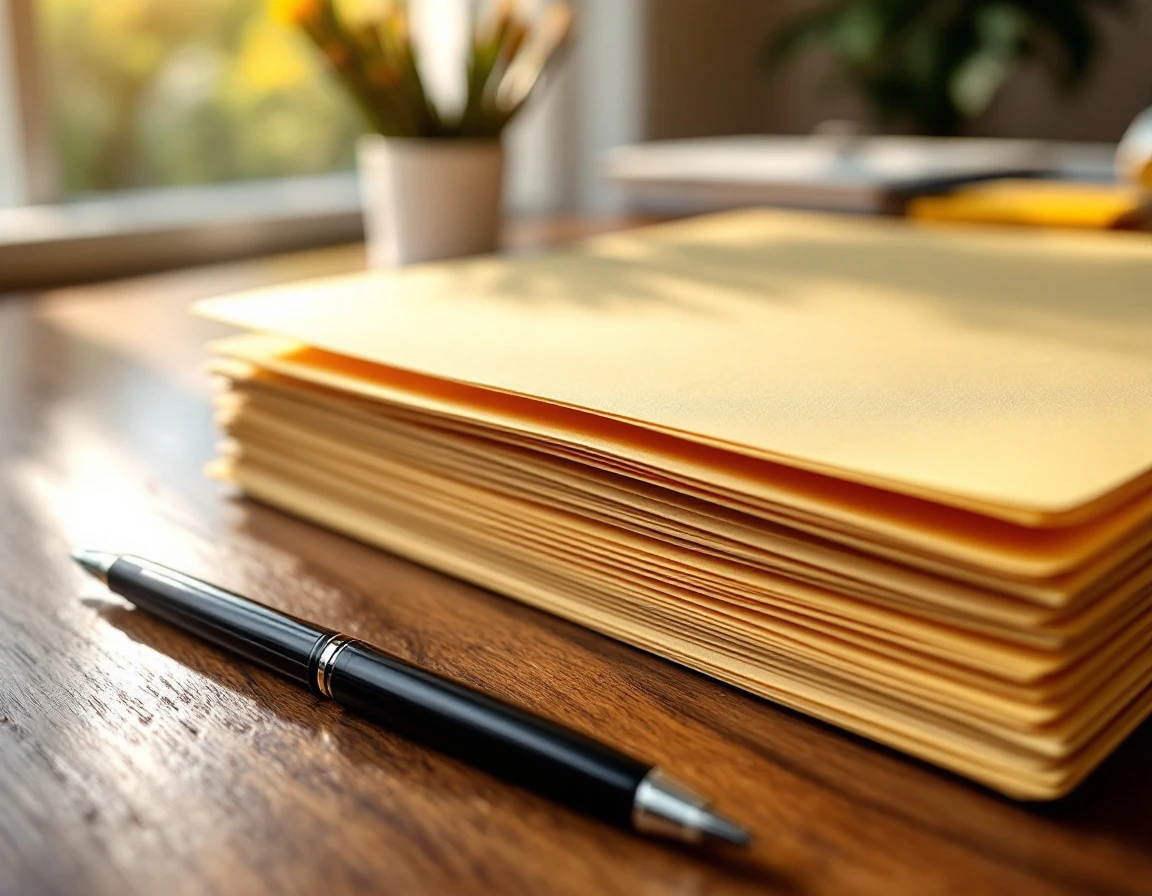 Organized blank file folders on wooden office desk representing workplace compliance documentation systems