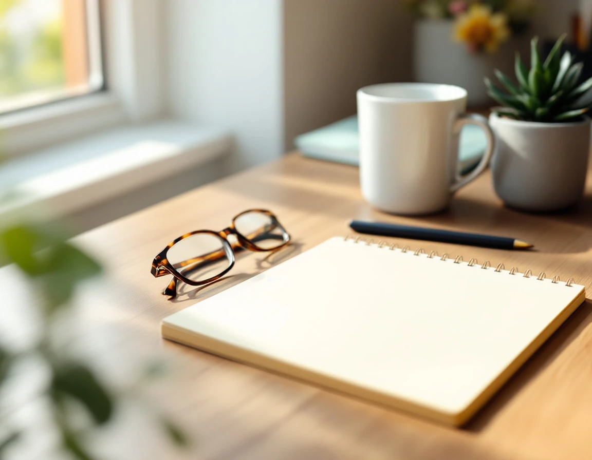 Organized office desk with notepad, coffee, and glasses in natural light for HR compliance planning
