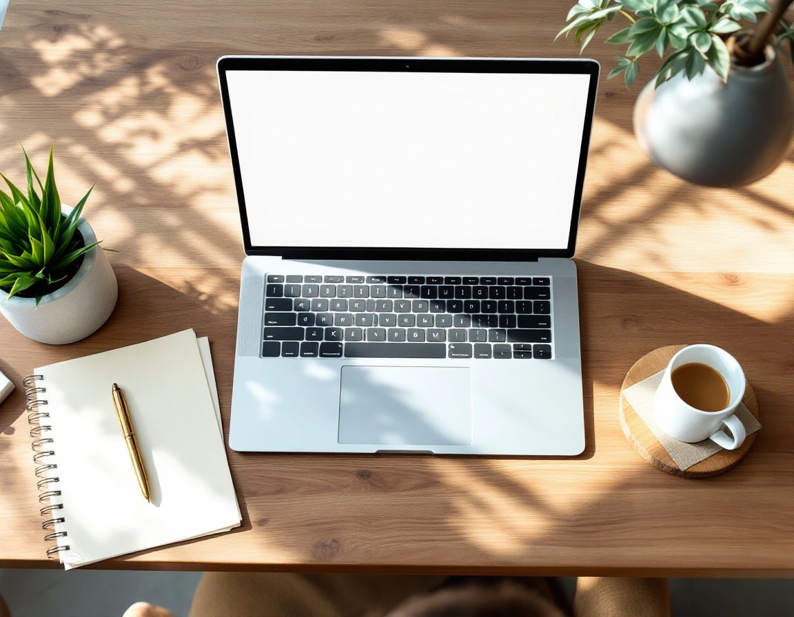 Organized desk workspace with laptop, calculator, and coffee for monitoring subscription business finances