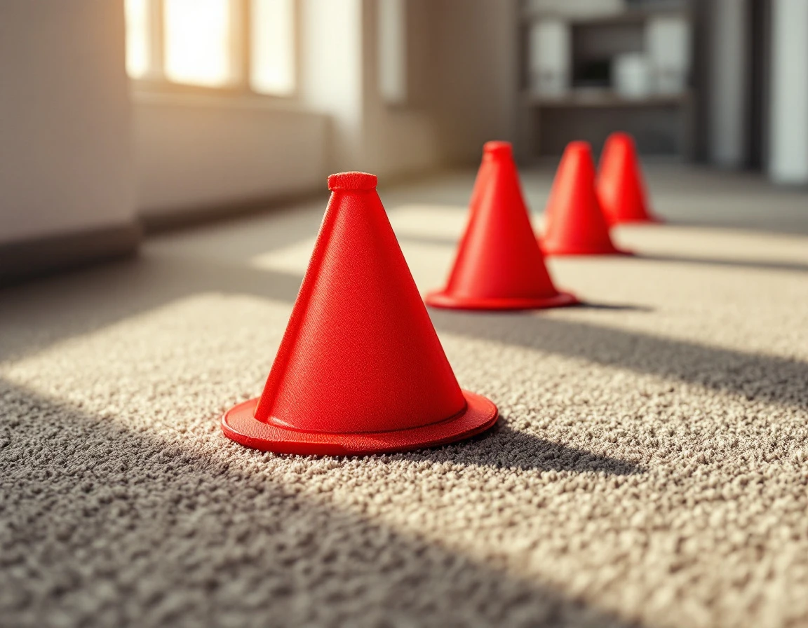 Three red warning flags on office carpet representing vendor compliance risk indicators