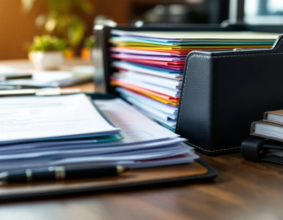 Organized HR compliance filing system with color-coded folders and standardized hiring documentation