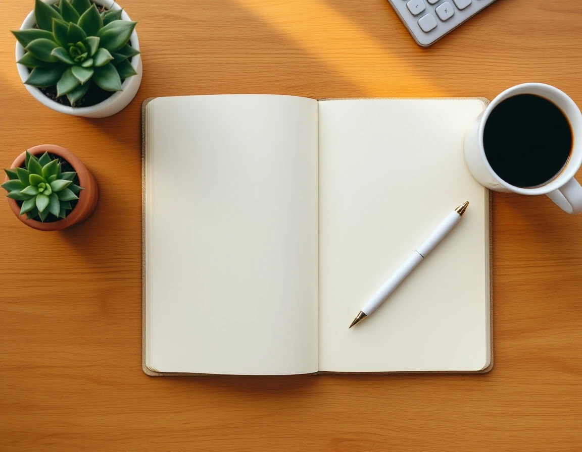 Clean workspace with notebook and coffee representing small business retirement plan administration