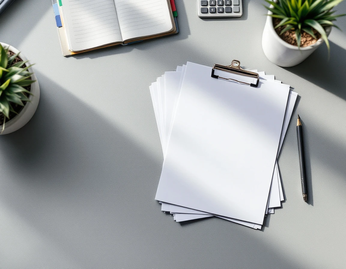 Organized tax documents and calculator arranged in checklist order on clean desk workspace