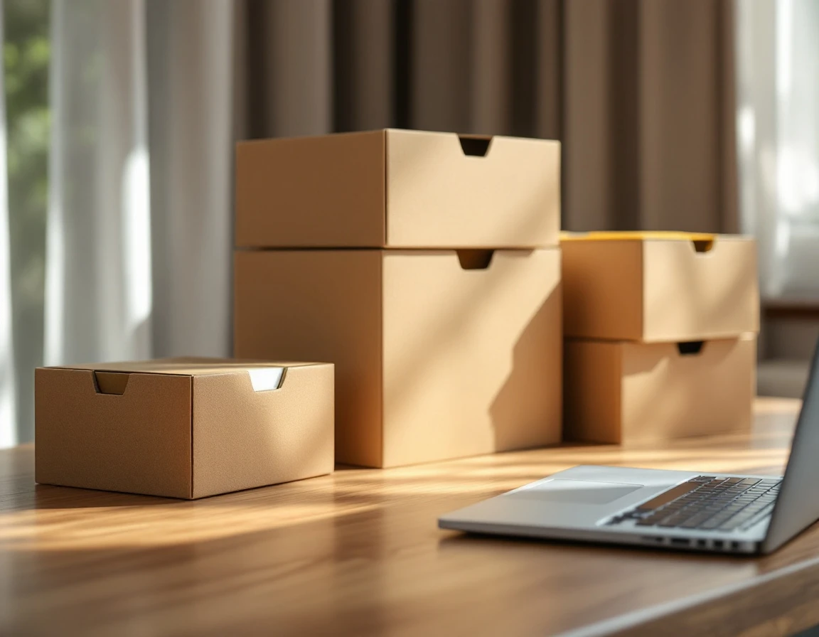 Organized file folders and document boxes on wooden desk with natural window lighting for tax preparation