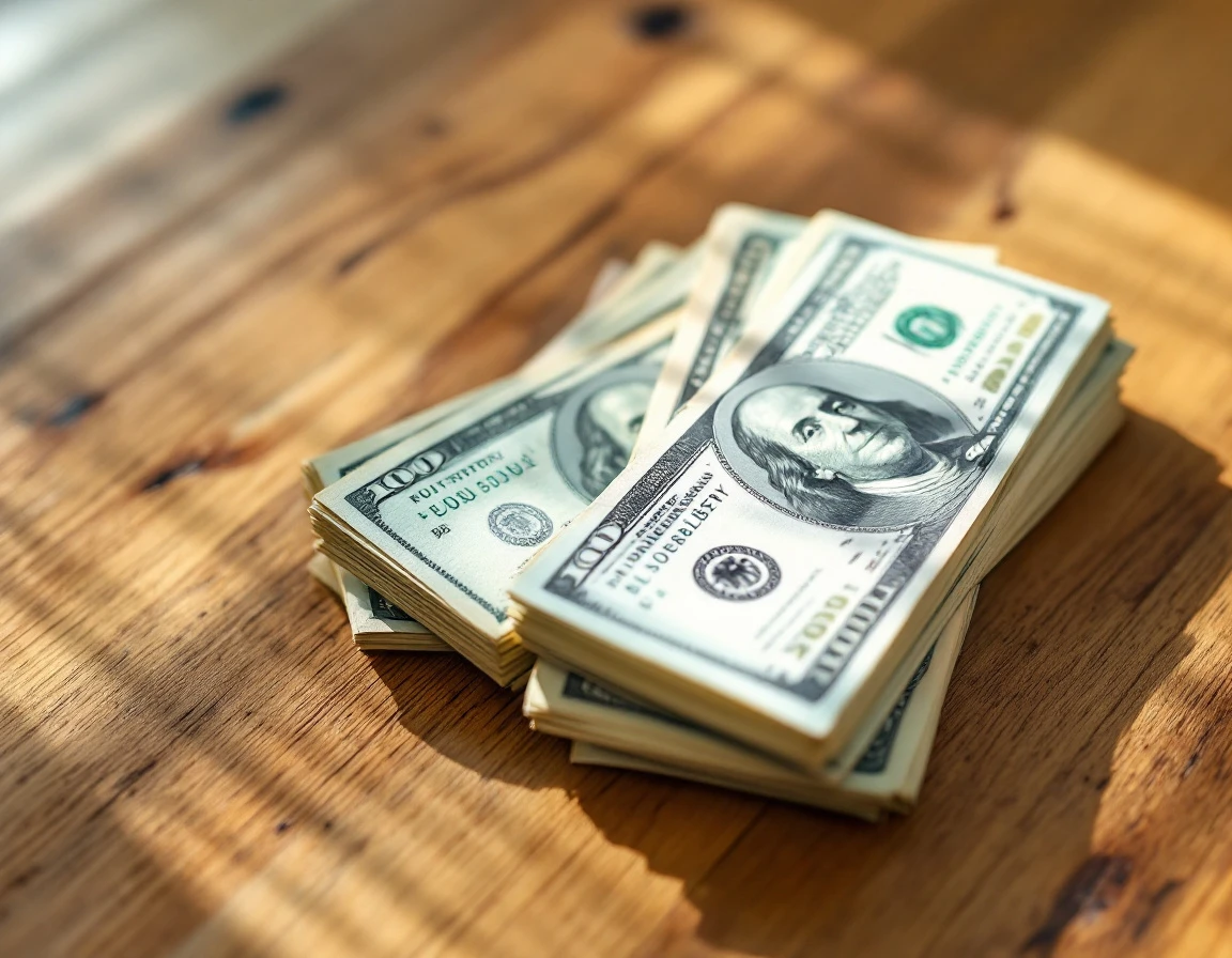 Stacks of bundled cash on wooden desk representing employee turnover costs
