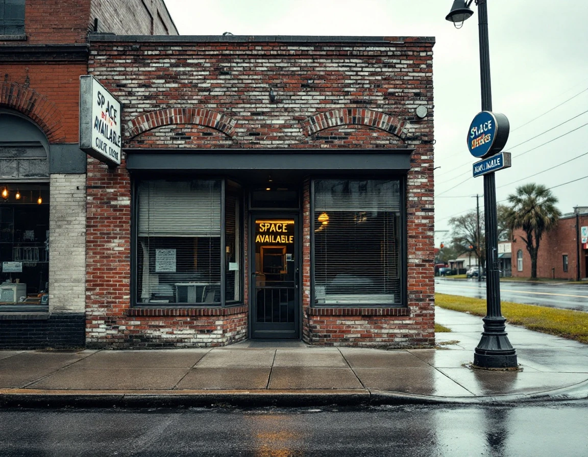 Small business storefront with closed security gate and darkened windows during economic hardship period