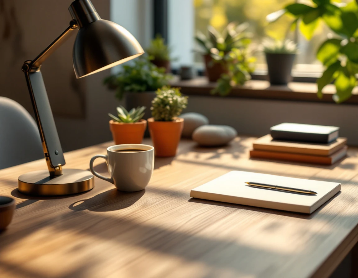Organized office workspace with natural lighting and minimal desk accessories for labor planning operations