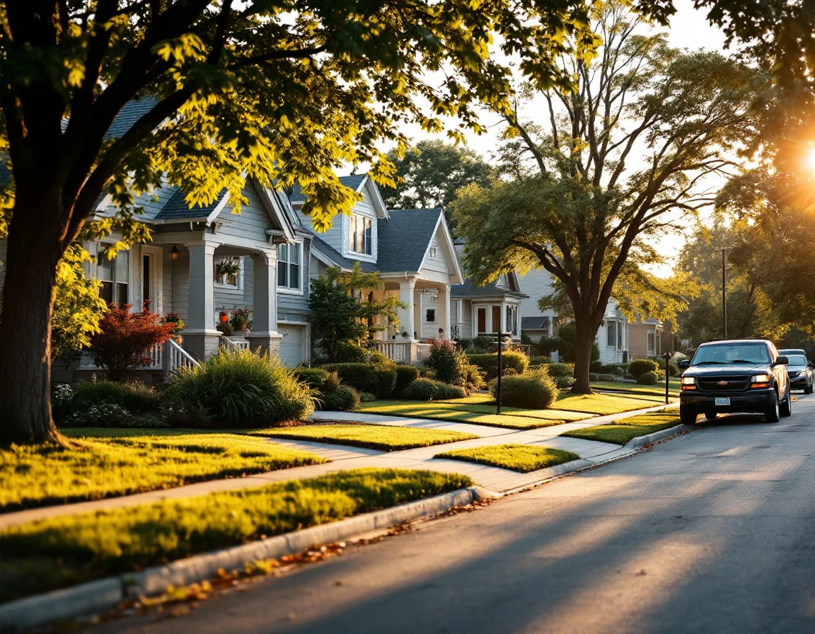 Suburban residential street in late July showing homes in quiet anticipation of back-to-school season