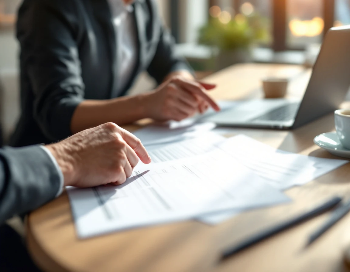 Professional reviewing workforce scheduling documents on office desk with natural lighting