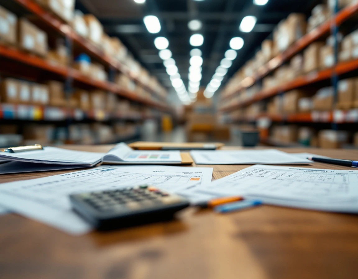 Retail planning workspace with scheduling materials and inventory forecasting tools on desk surface