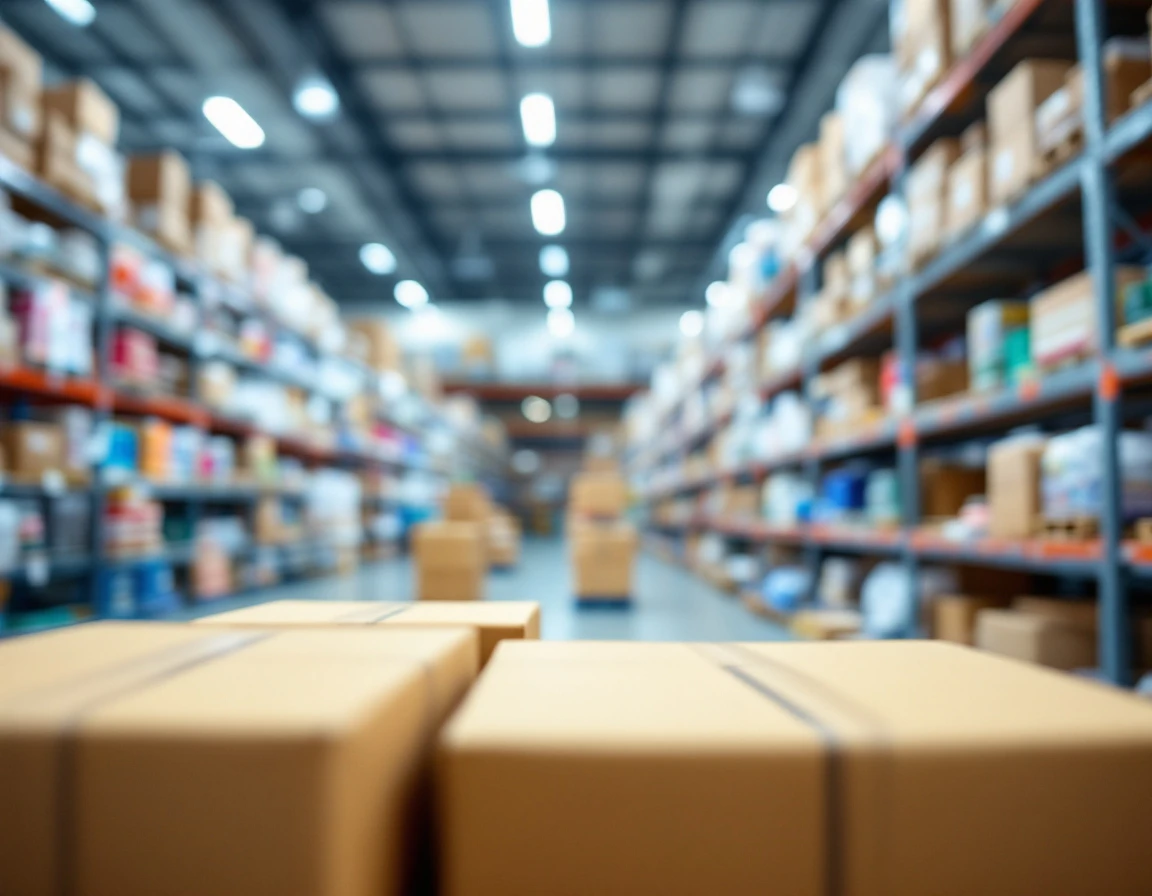 Organized retail stockroom with seasonal inventory on industrial shelving during peak shopping season