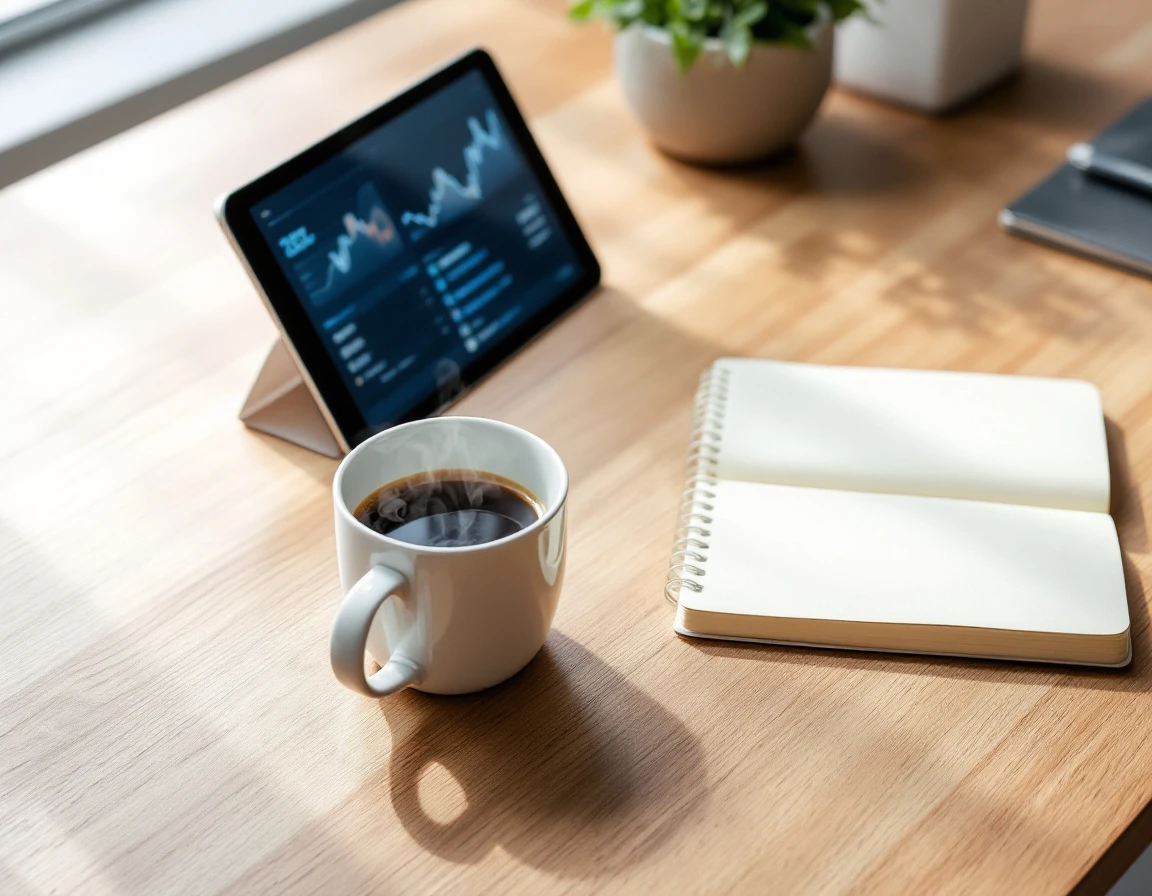 Tablet and notebook on desk suggesting workforce analytics and planning workspace