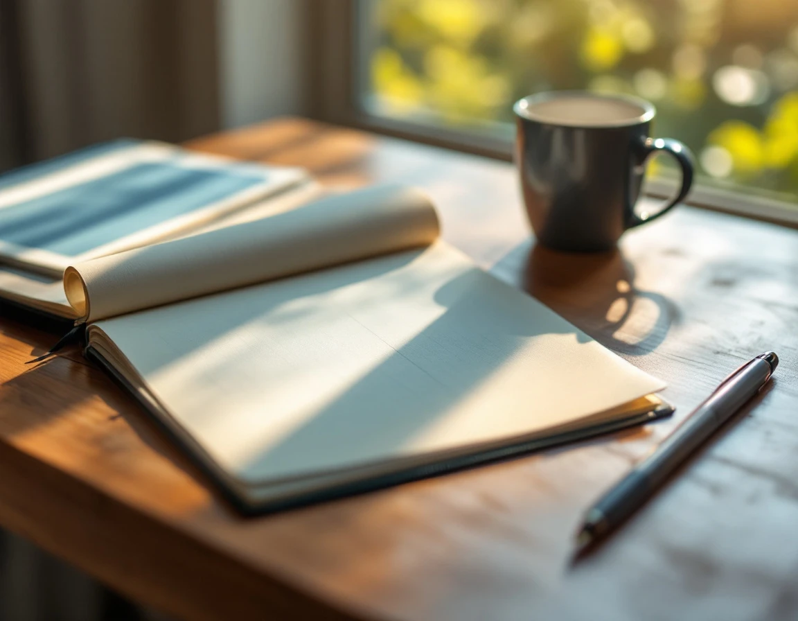 Desk with blurred planner and coffee suggesting time-off scheduling during busy season
