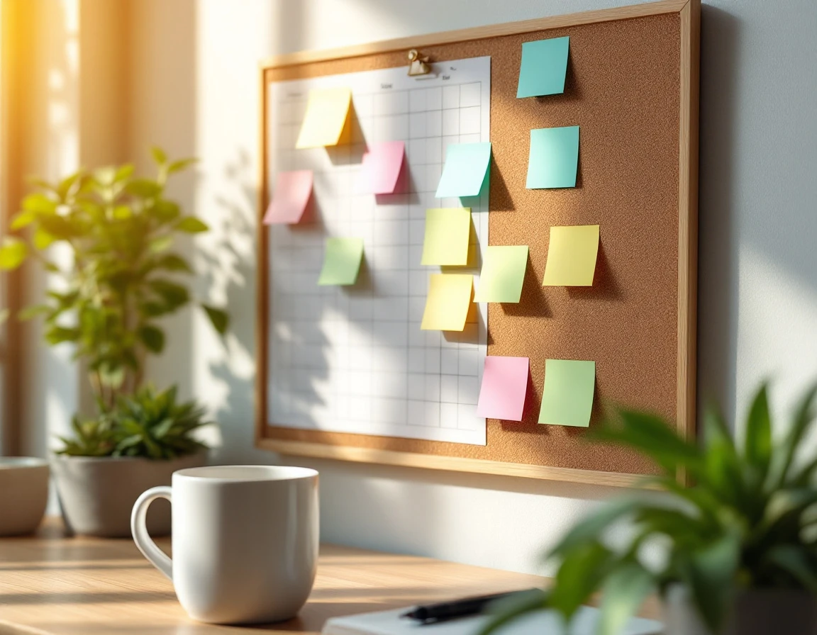 Organizational board with colorful sticky notes arranged for vacation scheduling and workforce planning