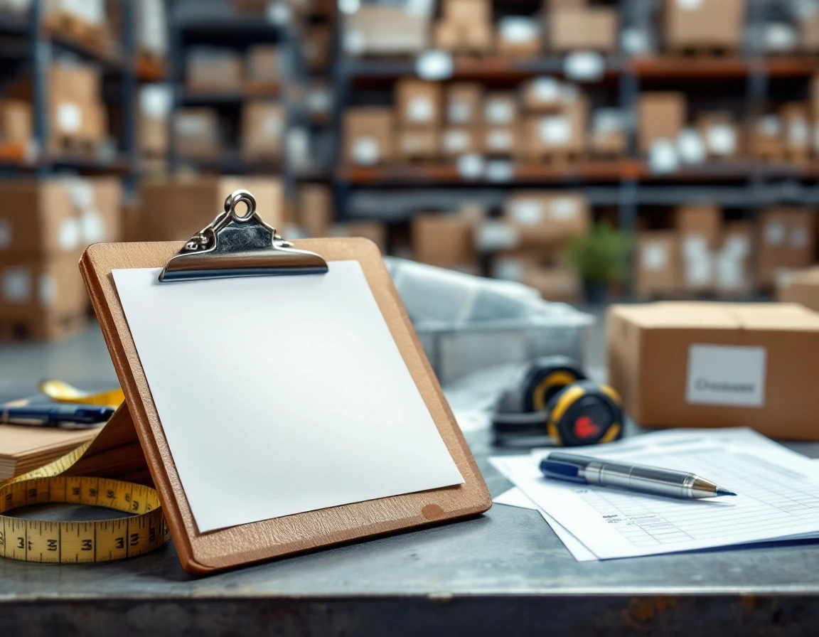 Warehouse clipboard and scheduling tools on industrial table during back-to-school retail preparation