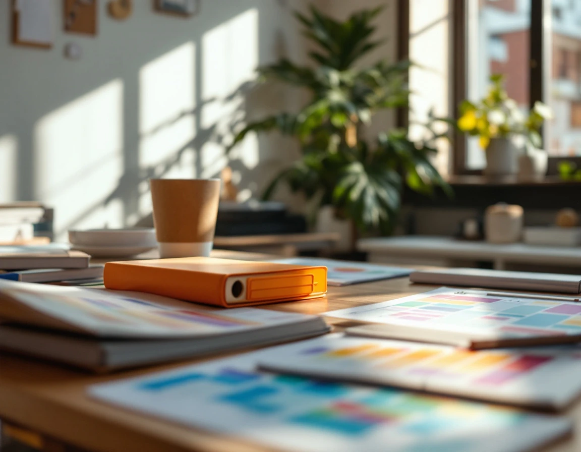 Staff scheduling materials and shift planning tools arranged on retail management desk