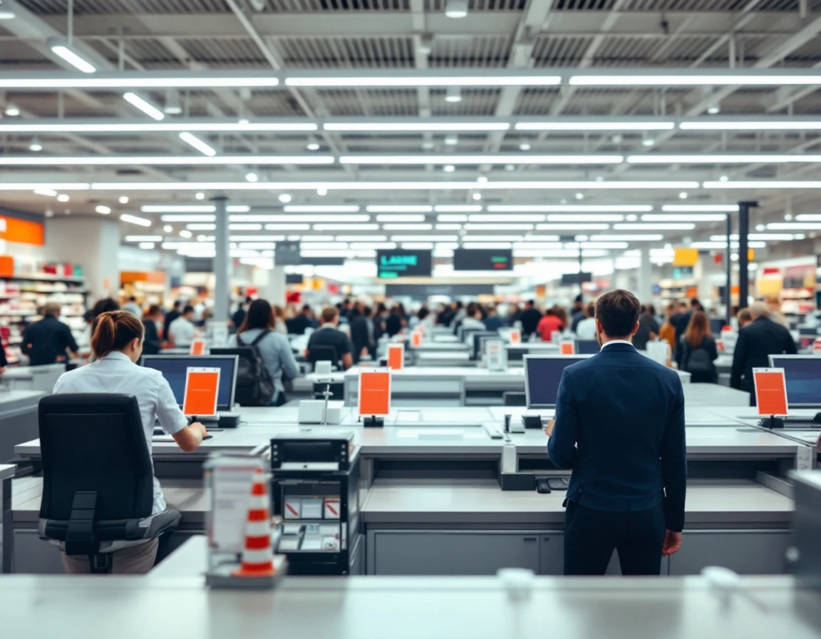 Understaffed retail store with empty checkout lanes during busy hours showing scheduling gaps