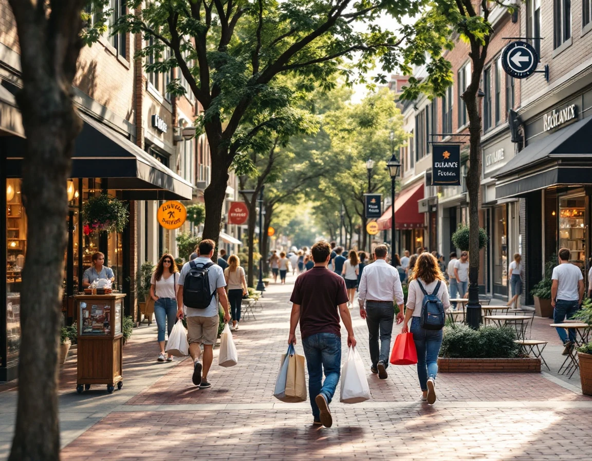 Busy retail street showing varying pedestrian activity levels throughout different times of day