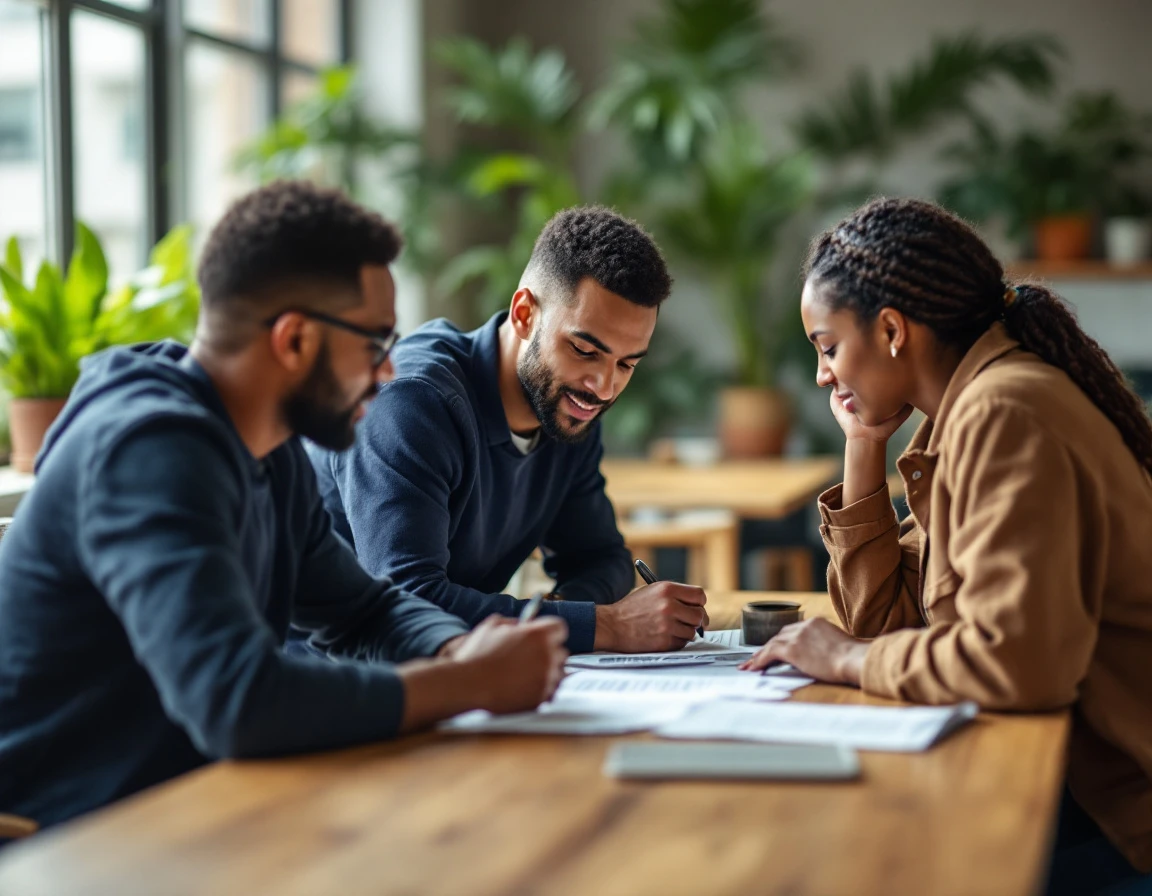 Retail employees collaborating during team training session showing workplace engagement and connection