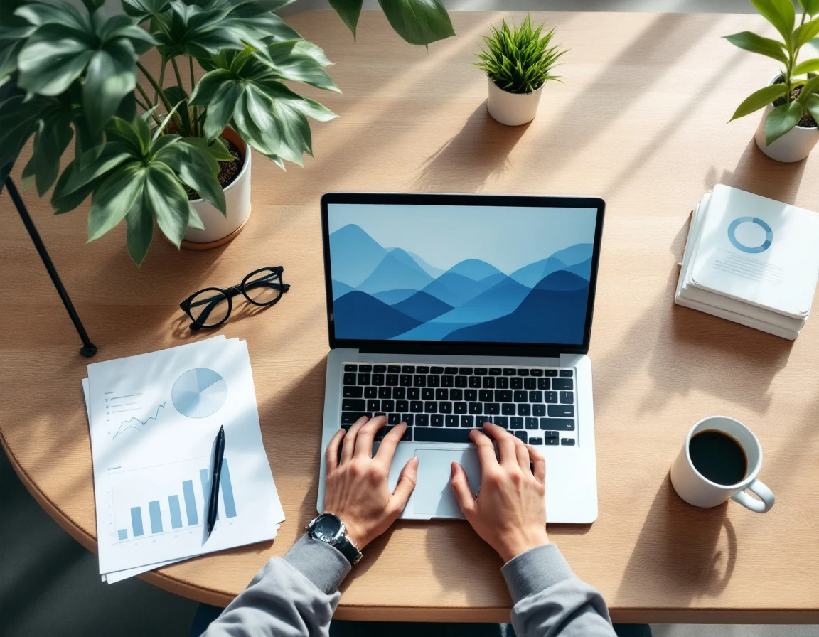 Clean desk workspace with laptop and scheduling documents in professional retail office environment