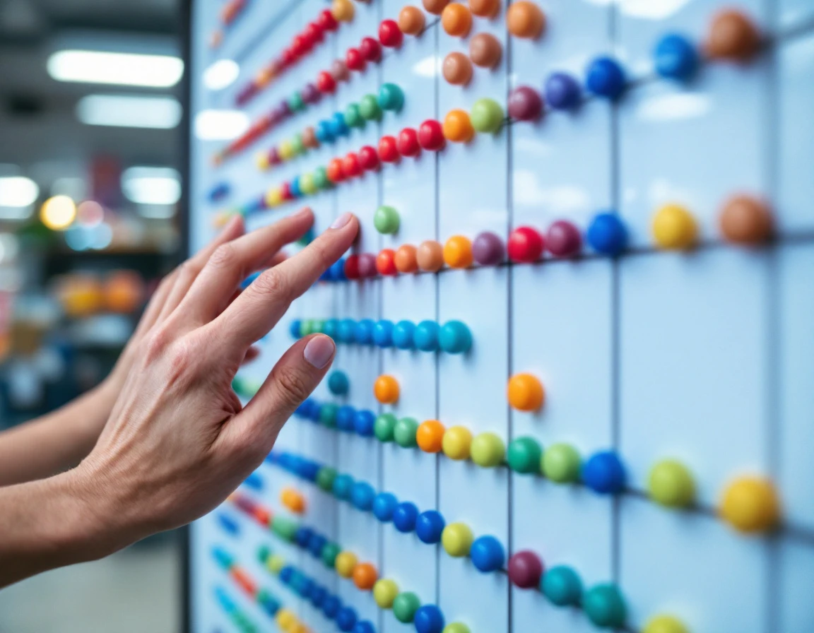 Hands adjusting colorful pins on a scheduling board during workforce planning implementation