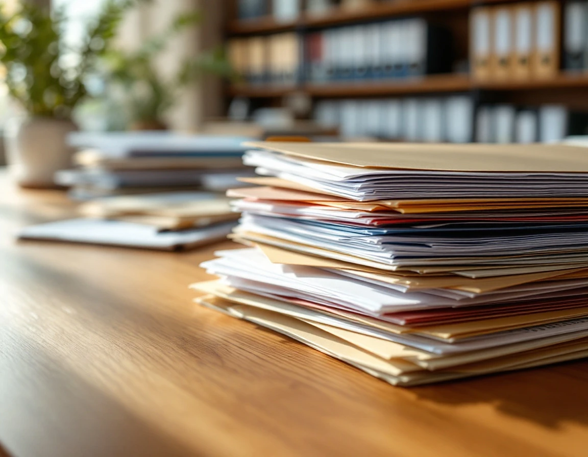 Organized employee classification documents and scheduling files on retail manager's desk