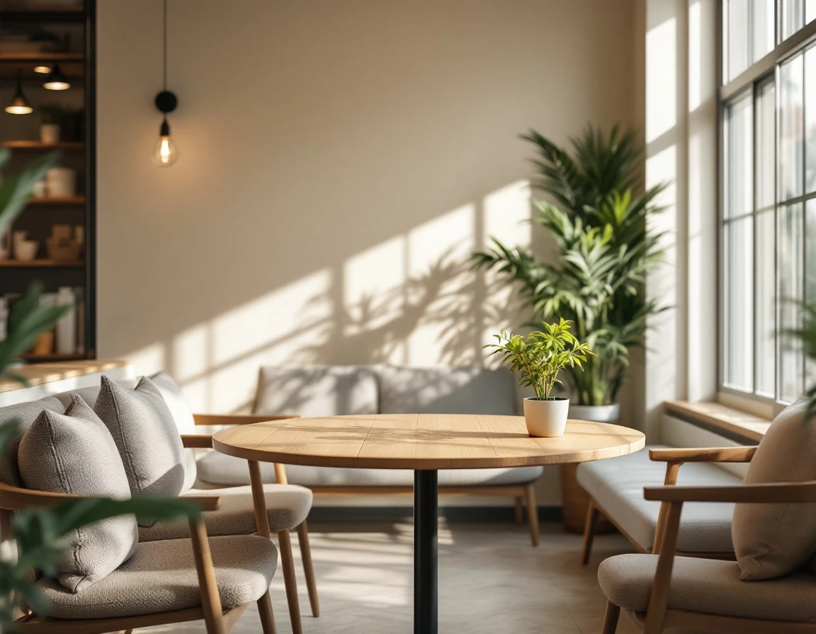 Inviting retail employee break room with natural lighting and comfortable seating promoting workplace wellbeing