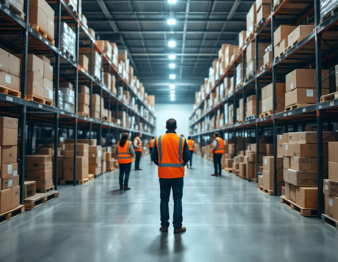 Warehouse workers distributed across fulfillment center zones during shift operations