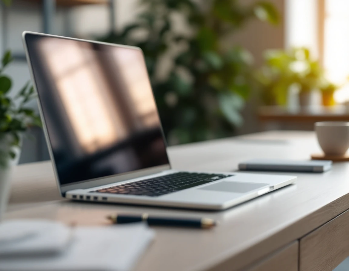 Modern laptop and workspace representing retail operations planning and analytical work environment