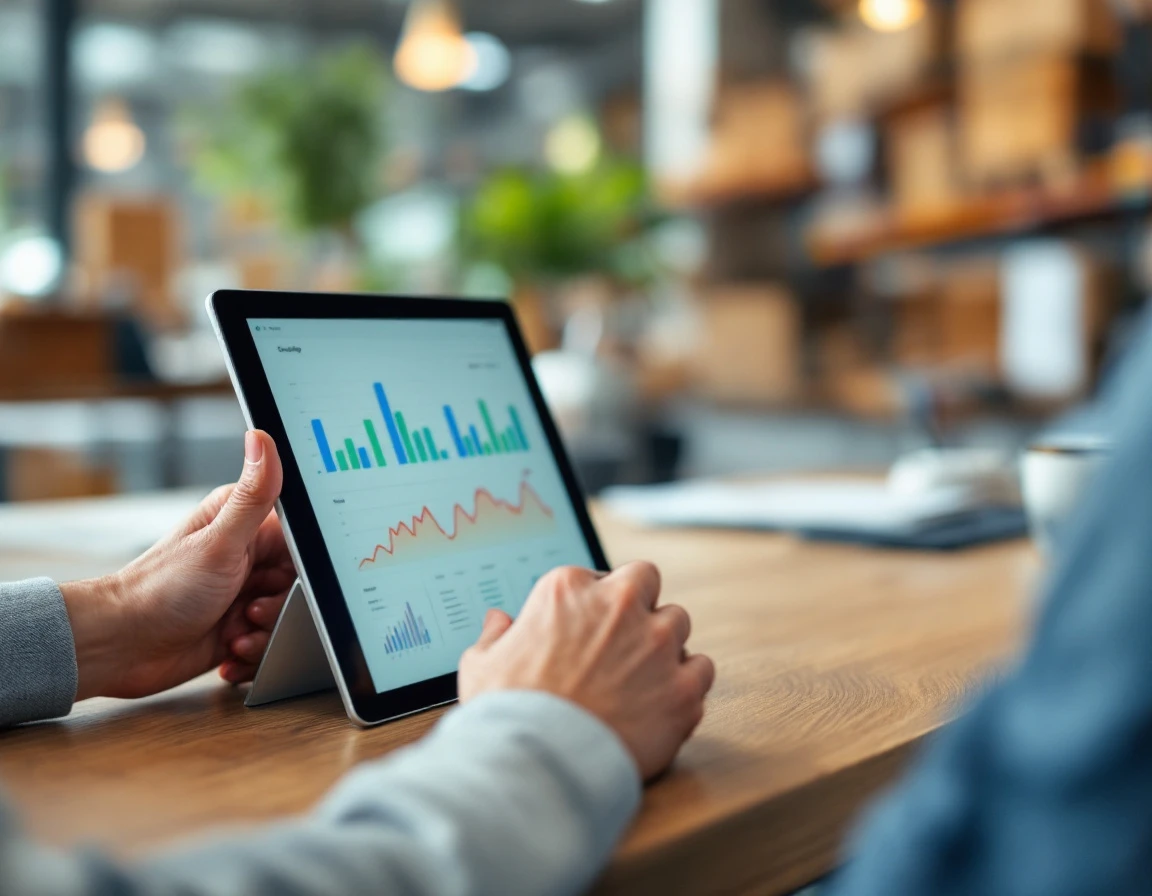 Tablet displaying scheduling automation software on desk in retail operations office