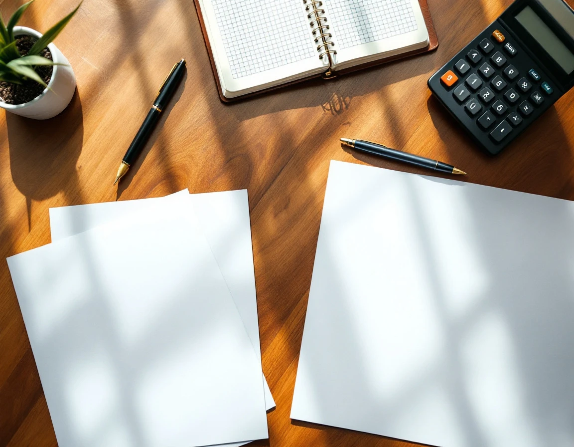 Blank planning documents and pencils arranged on wooden desk for business forecasting work
