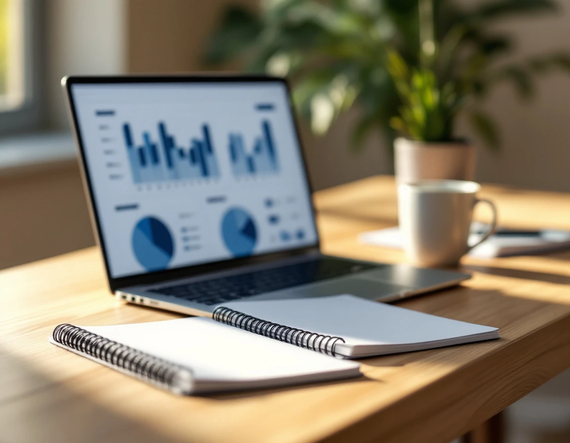 Clean workspace with laptop and notebooks for workforce planning and headcount forecasting analysis