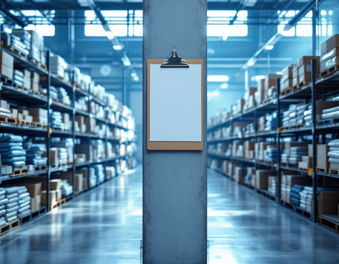 Empty retail stockroom with organized inventory shelves during early morning before shift begins