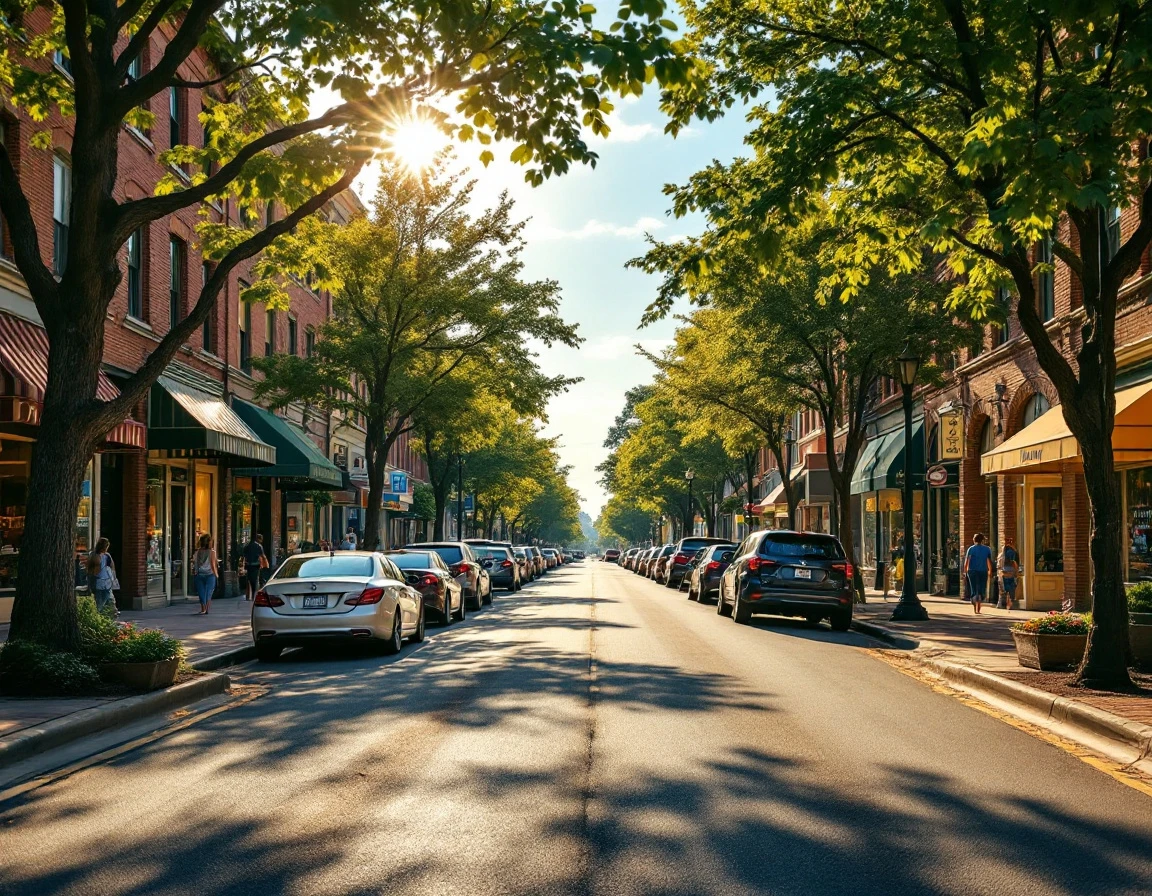 Retail street during intense summer heat wave with visible heat shimmer rising from pavement