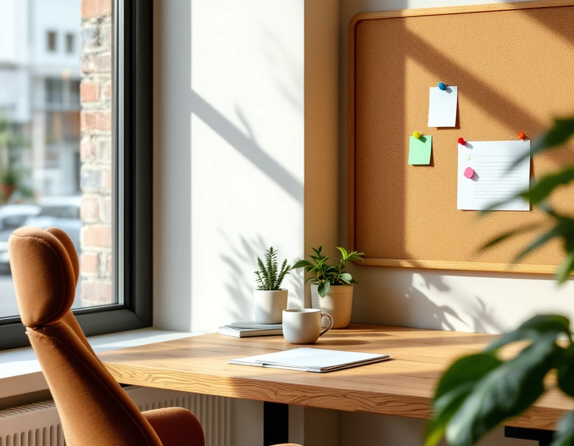 Employee workspace with natural lighting, comfortable seating, and personalized elements for retail worker