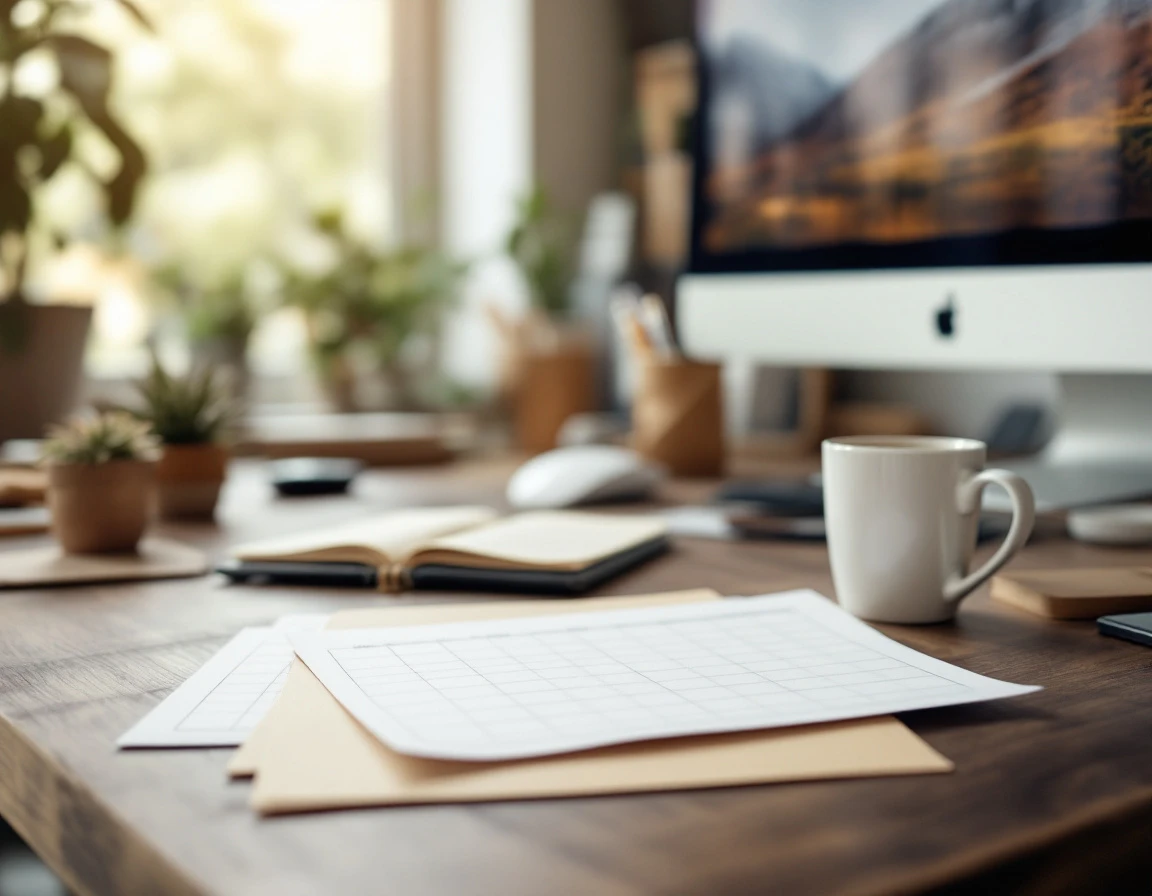 Retail manager's desk with blank scheduling papers and folders during back-to-school planning season