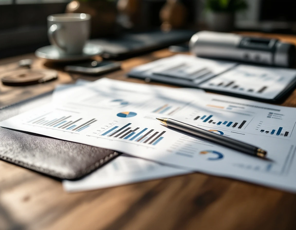 Close-up of retail sales analysis documents and workspace tools used for labor planning decisions