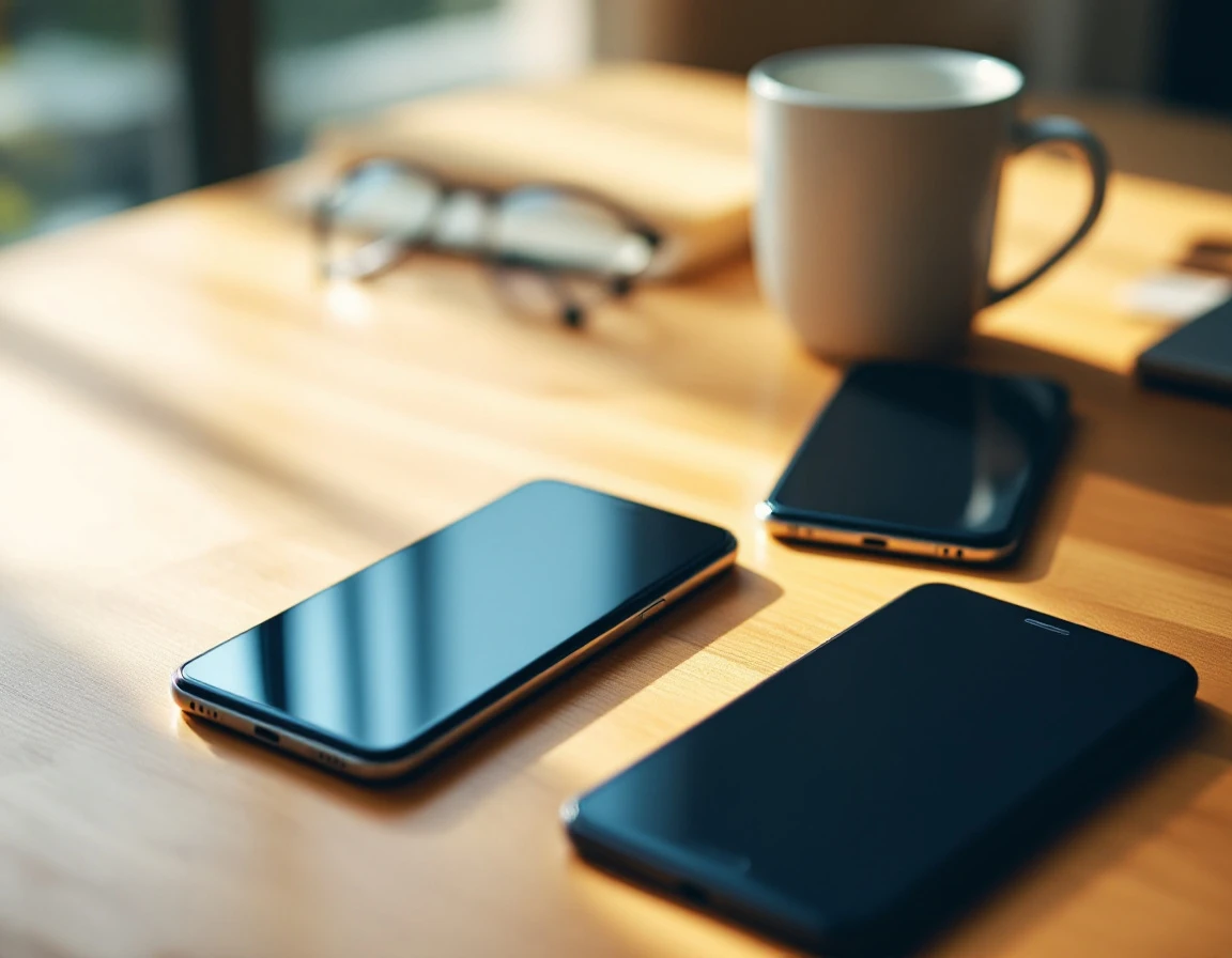 Multiple smartphones on a wooden desk representing consolidated communication channels in a service business