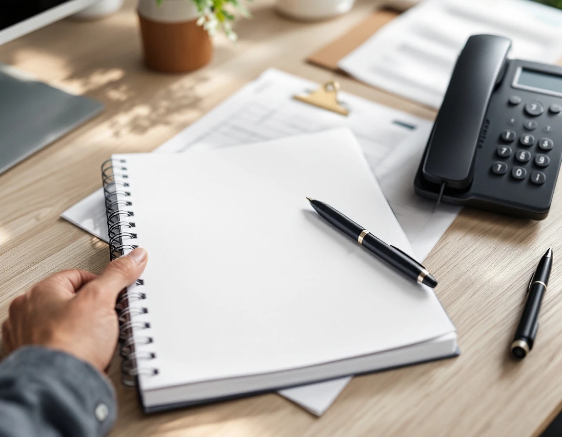 Business phone and compliance checklist on office desk during audit preparation
