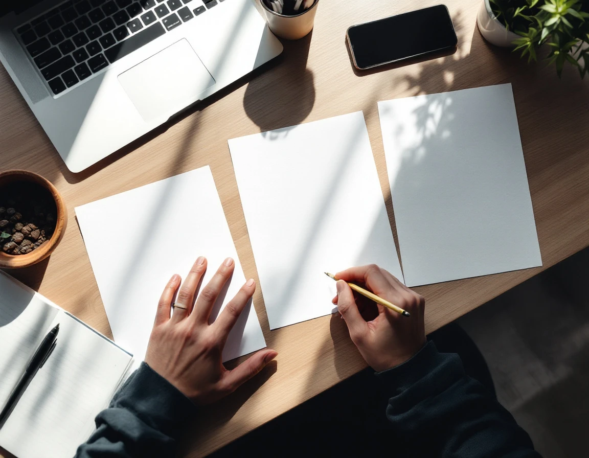 Three content templates arranged on desk workspace for LinkedIn posting strategy