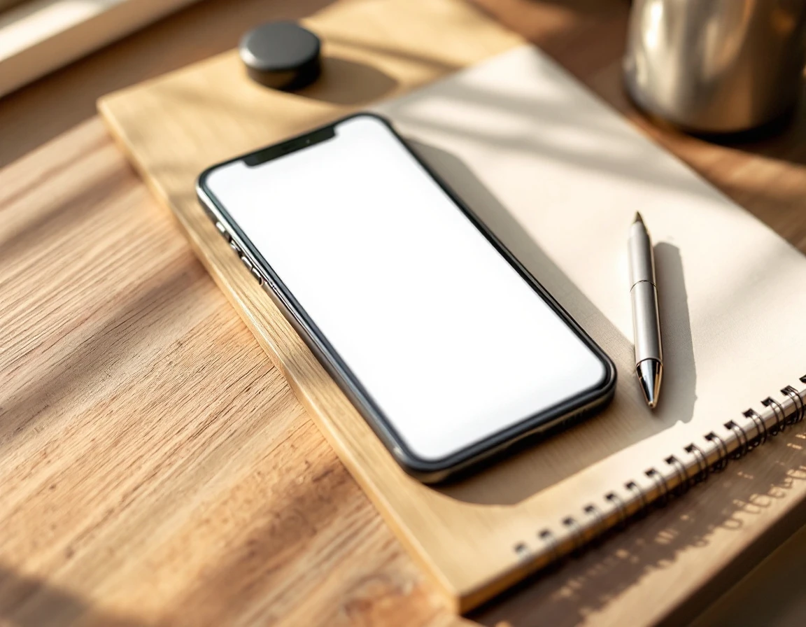 Smartphone on desk beside notepad representing professional customer text messaging
