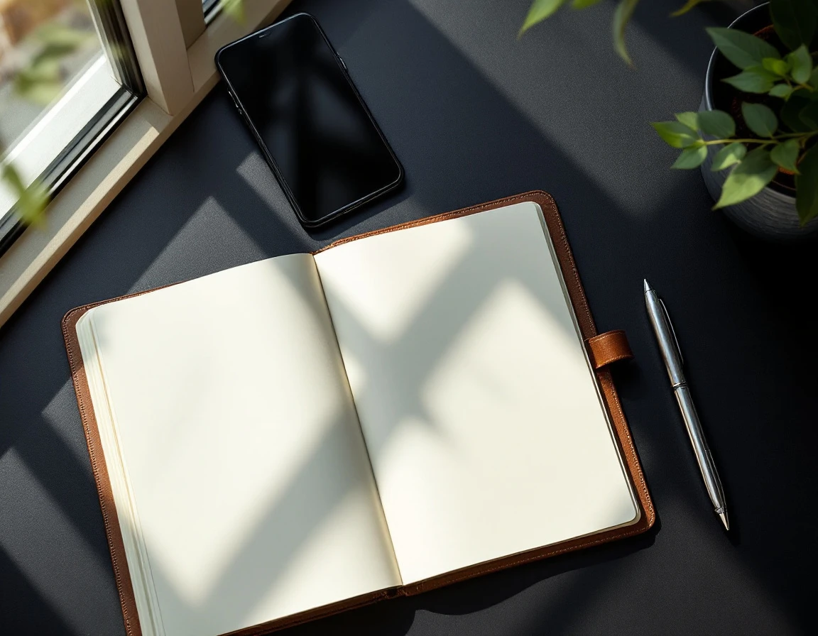 Modern business phone and notebook on desk representing VoIP communication tools for small service businesses