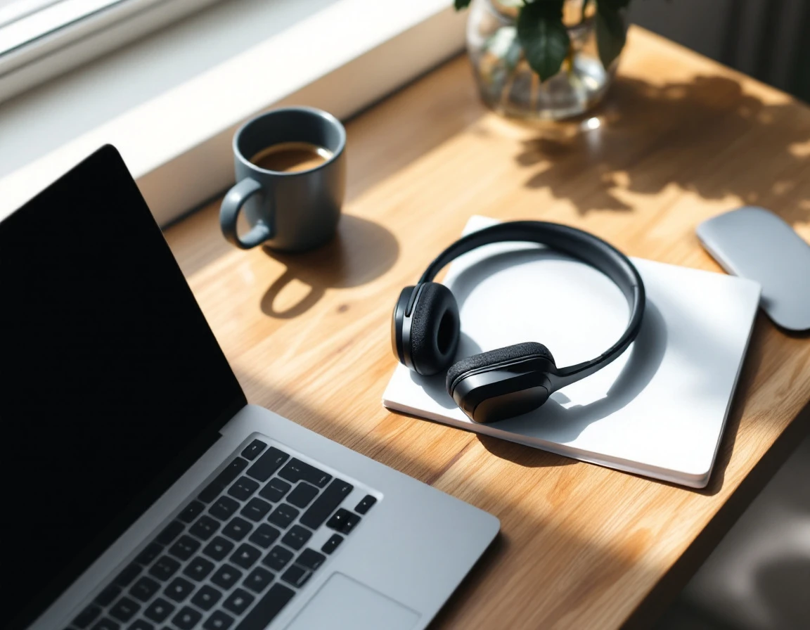 Modern business headset and laptop workspace representing unified communications technology