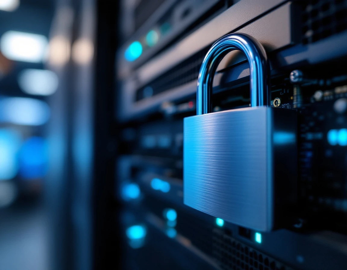 Encrypted hard drive with physical lock mechanism in a small business server environment